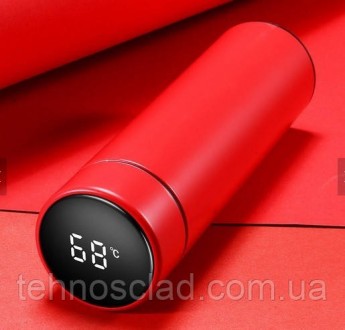Термос 500 мл з нержавіючої сталі UNIQUE UN-1006 червоний з датчиком температури. . фото 2