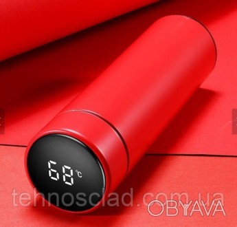 Термос 500 мл з нержавіючої сталі UNIQUE UN-1006 червоний з датчиком температури. . фото 1