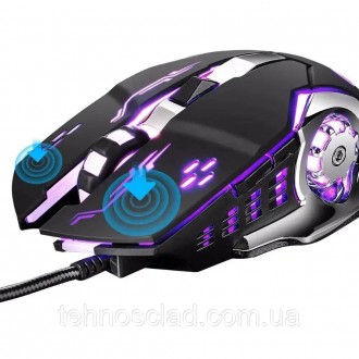 Ігрова комп'ютерна миша Gaming Mouse X6 з LED-елементами світиться різними кольо. . фото 3