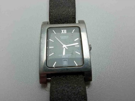 Кварцевий наручний годинник, чоловічі, аналогові, корпус з сталі, браслет: шкіра. . фото 4