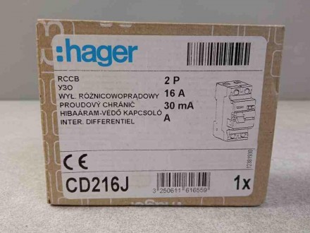 Диференціальний автомат Hager CD216J
Номінальний струм 16 А, що вимикає здатніст. . фото 2