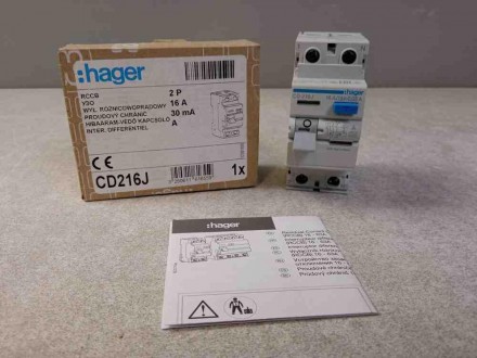 Диференціальний автомат Hager CD216J
Номінальний струм 16 А, що вимикає здатніст. . фото 3