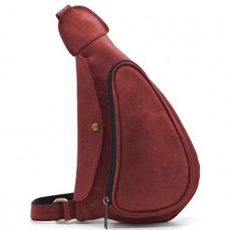 Нагрудная красная сумка рюкзак слинг кожаная на одно плечо RR-3026-3md TARWA. Рю. . фото 2