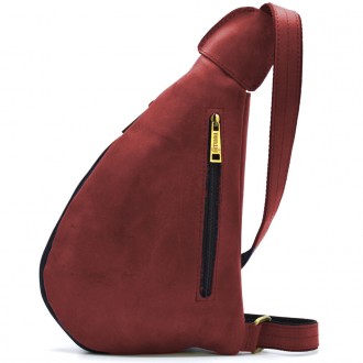 Нагрудная красная сумка рюкзак слинг кожаная на одно плечо RR-3026-3md TARWA. Рю. . фото 4