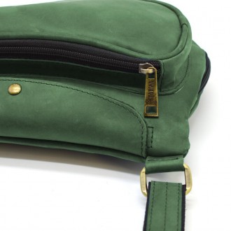 Нагрудная Зеленая сумка рюкзак слинг кожаная на одно плечо RE-3026-3md TARWA. Рю. . фото 6