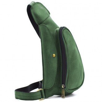 Нагрудная Зеленая сумка рюкзак слинг кожаная на одно плечо RE-3026-3md TARWA. Рю. . фото 4