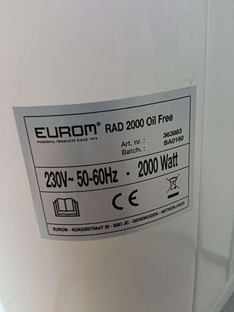 Маслянный обогреватель Eurom RAD 2000 Oil-free.
Внимание! Комиссионный товар. Ут. . фото 4