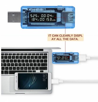 USB Тестер Keweisi KWS-V20 амперметр вольтметр вимірювач ємності акумулятора, юз. . фото 10