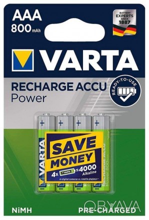 Акумулятор Varta Recharge Accu AAA/HR03 Ni-MH 800 mAh BL 4шт 
 
Отправка данного. . фото 1