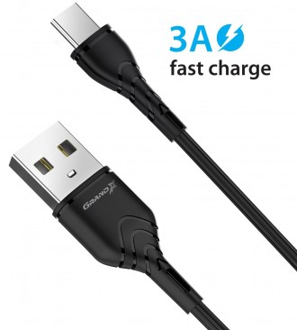 Кабель Grand-X USB-USB Type C, Cu, 3A, 1м, Fast Сharge, Black 
 
Отправка данног. . фото 2