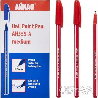 Кулькова ручка, масляна, шестигранний корпус, стрижень товщиною 0.7 мм, червоний. . фото 1