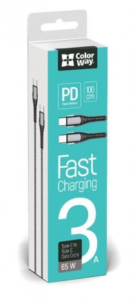 Кабель ColorWay USB Type-C - USB Type-C PD Fast Charging, 3А, 65W, 1м Grey 
 
От. . фото 5