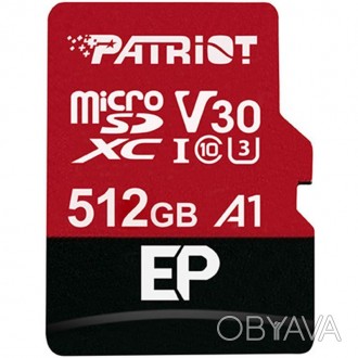 Карта пам`ятi MicroSDXC 512GB UHS-I/U3 Class 10 Patriot EP A1 R90/W80MB/s + SD-a. . фото 1