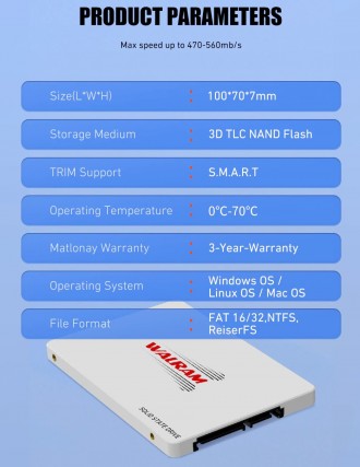 Твердотельный накопитель SSD 2.5" WALRAM 120GB SATA 3
Быстрые твердотельные нако. . фото 4