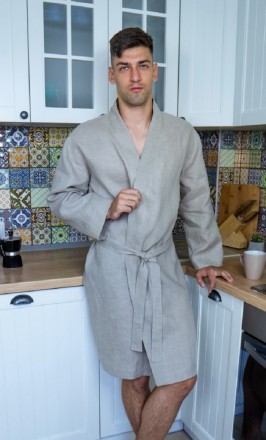 Чоловічий халат з натурального нефарбованого льону    Модель E011-23 

Халат Ч. . фото 3