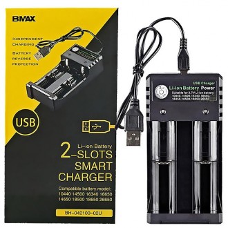 Зарядное устройство BMAX Charger original на 2 слота для батарей 18650, 21700, 2. . фото 2