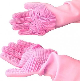 Силиконовые многофункциональные перчатки для мытья и чистки Gloves for washing d. . фото 4
