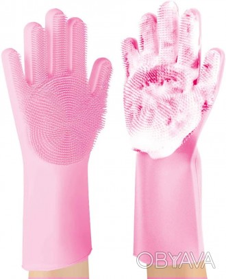 Силиконовые многофункциональные перчатки для мытья и чистки Gloves for washing d. . фото 1
