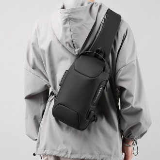 
	Мужской рюкзак на одно плечо Confident ATN01-T-X1661A пошит из прочной черной . . фото 7