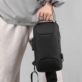 
	Мужской рюкзак на одно плечо Confident ATN01-T-X1661A пошит из прочной черной . . фото 3