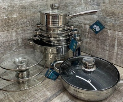 
Набір посуду з 12 предметів
Набір кухонного посуду із 7-шаровим дном RAINBERG-R. . фото 2
