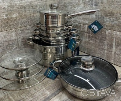 
Набір посуду з 12 предметів
Набір кухонного посуду із 7-шаровим дном RAINBERG-R. . фото 1