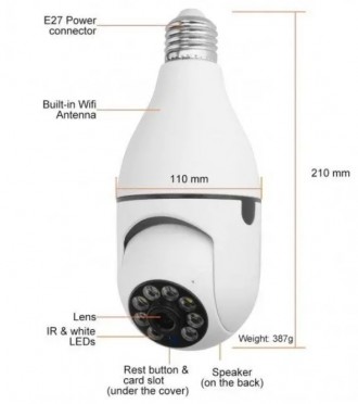 
IP-камера Wi-Fi панорамна різновиди лампочки Kerui CAMERA CAM L1 E27 WIFI IP 36. . фото 5