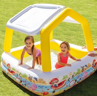 Детский надувной бассейн со съемным навесом и шариками 10 штук Intex 57470-1 "Ак. . фото 9