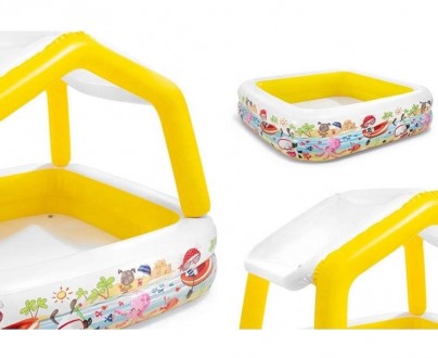Детский надувной бассейн со съемным навесом и шариками 10 штук Intex 57470-1 "Ак. . фото 5