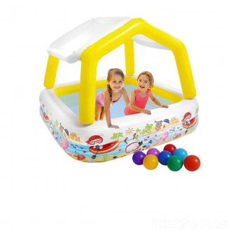 Детский надувной бассейн со съемным навесом и шариками 10 штук Intex 57470-1 "Ак. . фото 3