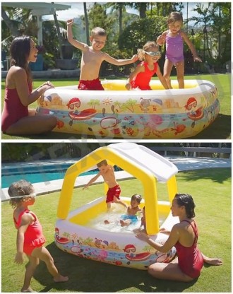 Детский надувной бассейн со съемным навесом и шариками 10 штук Intex 57470-1 "Ак. . фото 11