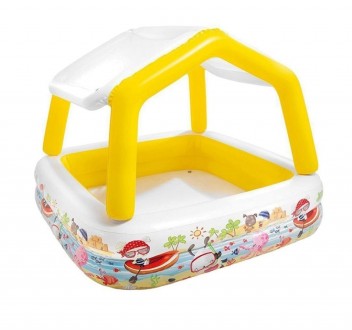 Детский надувной бассейн со съемным навесом и шариками 10 штук Intex 57470-1 "Ак. . фото 7