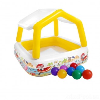 Детский надувной бассейн со съемным навесом и шариками 10 штук Intex 57470-1 "Ак. . фото 2