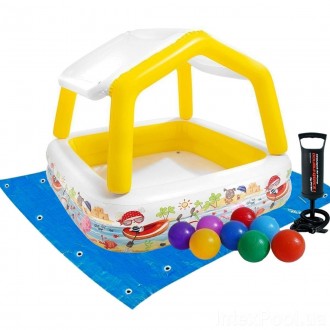 Дитячий надувний басейн зі знімним навісом, кульками 10 штук Intex 57470-1 "Аква. . фото 2