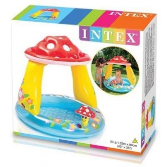 Детский надувной бассейн Гриб-мухомор Intex с тентом. Надувной игровой комплекс . . фото 3