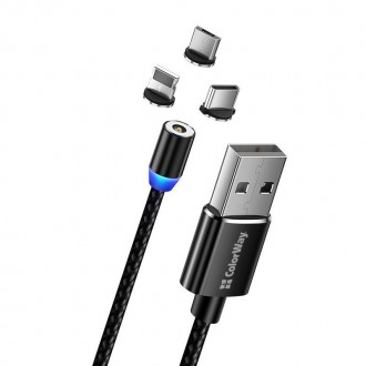 Кабель ColorWay Magnetic USB-Lightning/MicroUSB/USB-C, 2.4А, 1м, Black 
 
Отправ. . фото 2
