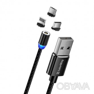 Кабель ColorWay Magnetic USB-Lightning/MicroUSB/USB-C, 2.4А, 1м, Black 
 
Отправ. . фото 1