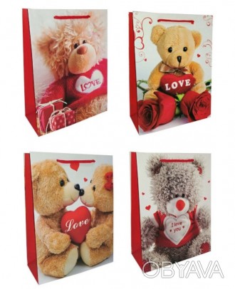 Подарунковий пакет картон 200грм, "With love from bear" МІКС 4 види, 31*42*12см . . фото 1