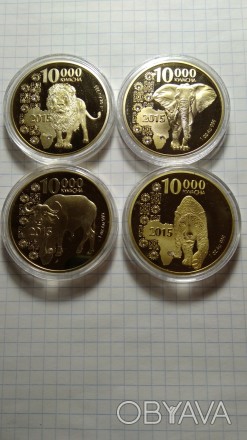 Набір монет Лев. Леопард. Слон. Буйвол. Замбія. 10000 квача. 2015. Монети нові. . . фото 1