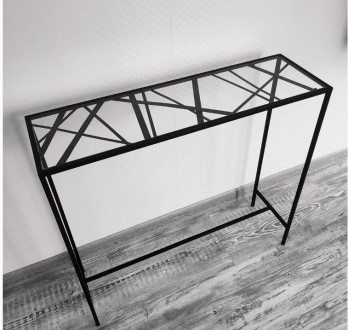 Дизайнерский столик консоль со столешницей из стекла и дизайнерски ломанными час. . фото 2