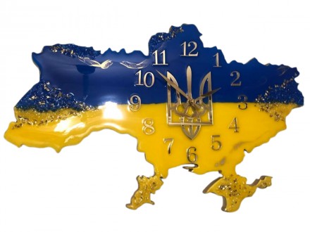 Годинник настінний з епоксидної смоли "Карта України" 70х45 см. Київ. фото 1