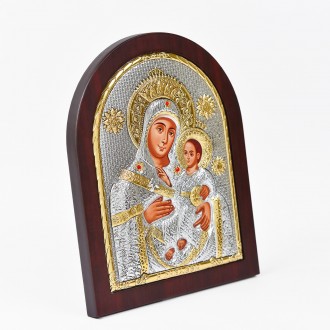 Серебряная Икона Вифлеемская Дева Мария с Греции - арочной формы на дереве. . фото 5