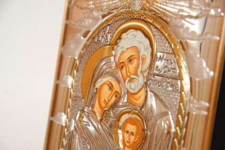 Серебряная икона "Святая Семья" прямоугольной формы без рамки (Греция) 
 Икона С. . фото 5