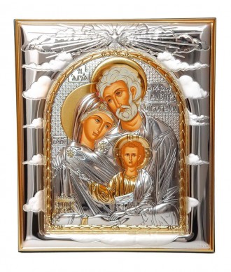 Серебряная икона "Святая Семья" прямоугольной формы без рамки (Греция) 
 Икона С. . фото 2