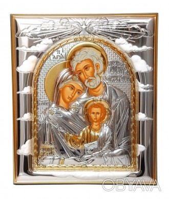 Серебряная икона "Святая Семья" прямоугольной формы без рамки (Греция) 
 Икона С. . фото 1