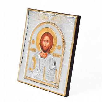 Серебряная Икона Иисус Христос Спаситель 9.3х8см прямоугольной формы без рамки
 . . фото 3