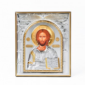 Серебряная Икона Иисус Христос Спаситель 9.3х8см прямоугольной формы без рамки
 . . фото 2