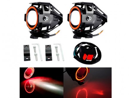 Фари прожектори для мотоцикла U7 LED 12В 3000лм Angel Eyes червоні + кнопка. Рівне. фото 1 Фари прожектори для мотоцикла U7 LED 12В 3000лм Angel Eyes червоні + кнопка. Рівне. фото 1