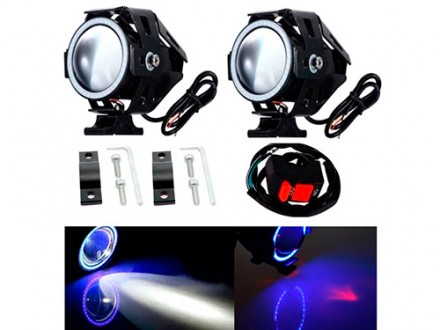 Фари прожектори для мотоцикла U7 LED 12В 3000лм Angel Eyes блакитні + кнопка. Рівне. фото 1 Фари прожектори для мотоцикла U7 LED 12В 3000лм Angel Eyes блакитні + кнопка. Рівне. фото 1