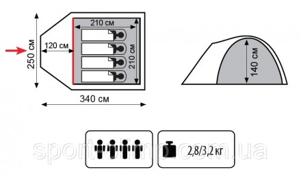 Универсальная четырехместная палатка Totem CHINNOK 4.
Трехдуговая модель констру. . фото 3